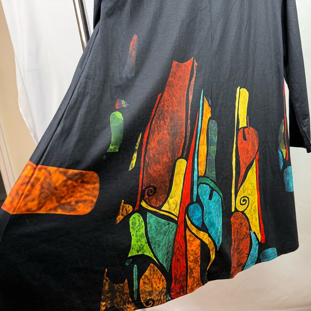 Black Abstract Print Long Sleeve Swing Dress Pockets Oversized‎ Size XL - Picture 5 of 9